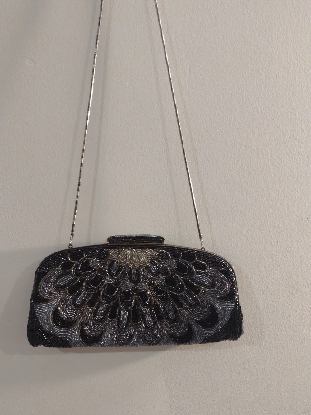 Beaded Black & Silver Evening Clutch Bag